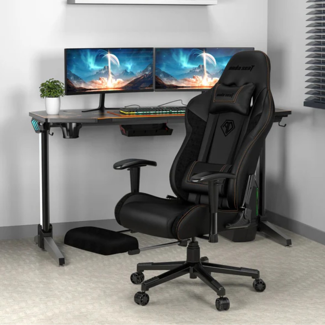 Игровое компьютерное кресло AndaSeat Jungle 2 с подставкой для ног, чёрное (AD5T-03-B-PVF) – купить недорого с доставкой по Алматы и Казахстану