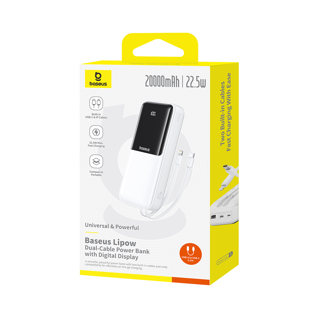 Внешний аккумулятор Baseus Lipow 20000mAh 22.5W White (P10079102213-00) – купить недорого с доставкой по Алматы и Казахстану