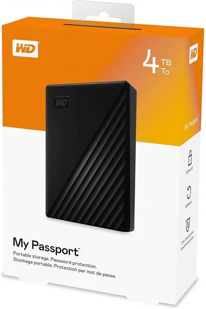 Внешний HDD Western Digital  4Tb My Passport 2.5" USB 3.1 Цвет: Черный WDBPKJ0040BBK-WESN — купить в Казахстане | neom.kz