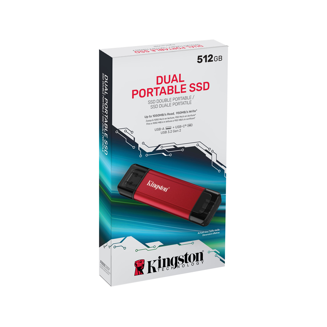 Внешний SSD Kingston Dual Portable 512GB USB 3.2 Gen 2 Type-C Красный/Черный (SPSD/512GB)