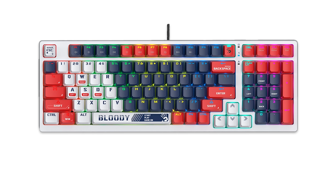Клавиатура игровая механическая проводная A4Tech Bloody S98-Navy, синяя