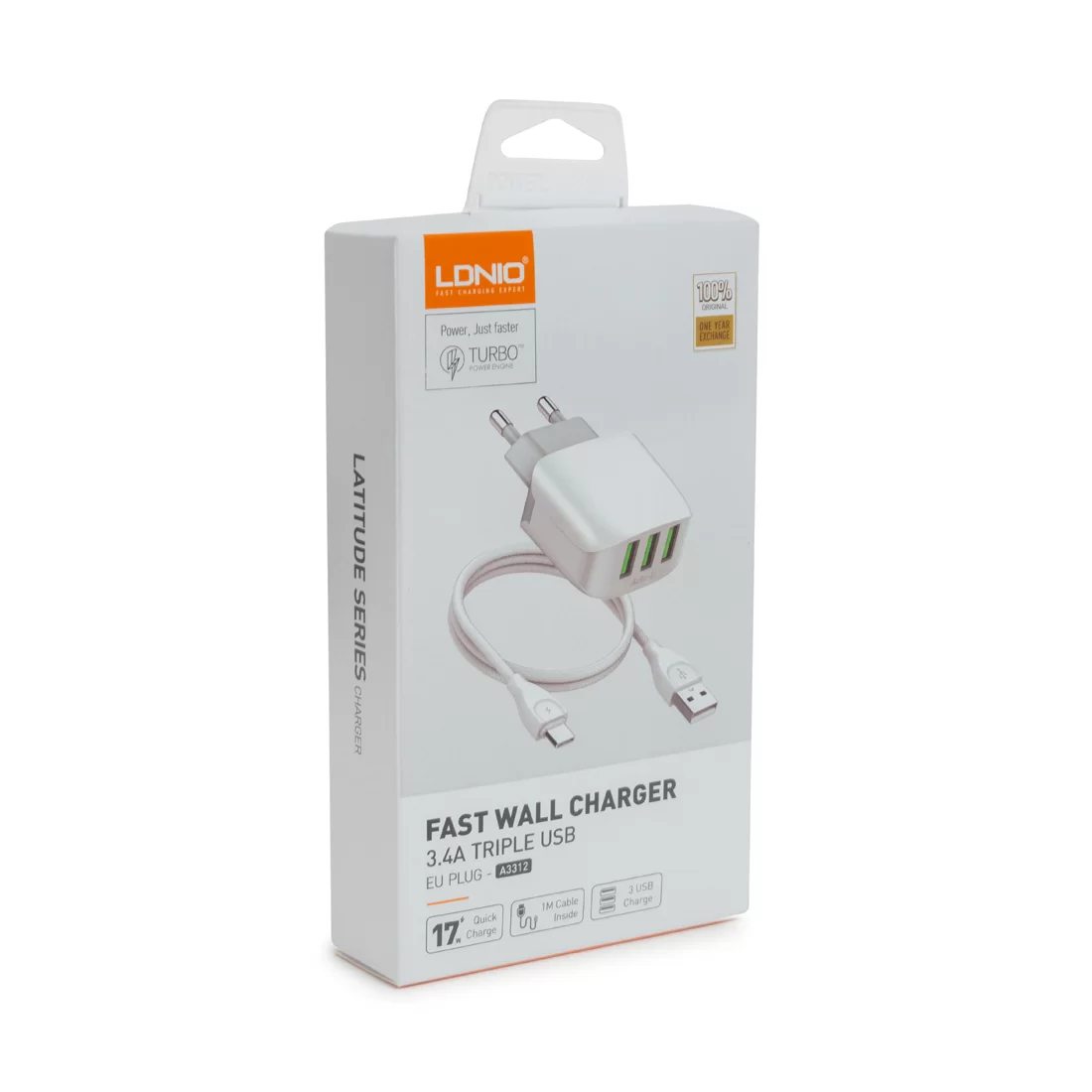 Универсальное зарядное устройство LDNIO A3312 17W Кабель Type-C 1м Белый – купить недорого с доставкой по Алматы и Казахстану