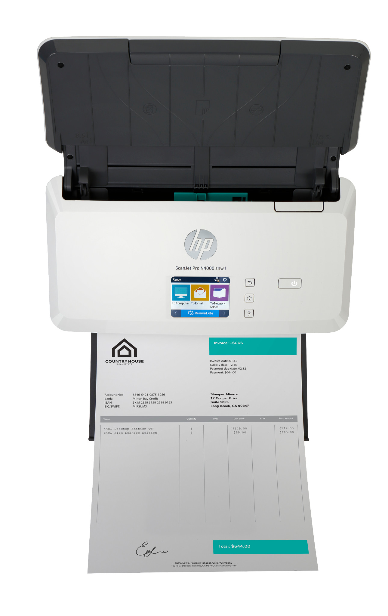 Сканер HP ScanJet Pro N4000 snw1, протяжный, A4, 40 стр/мин (6FW08A) сканер фото 6