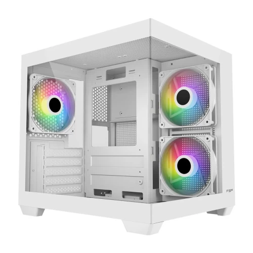 Компьютерный корпус FSP S140-WA, Без БП, 1xUSB3.0/2xUSB2.0, 3xARGB 120mm, Glass, White, mATX(SFF)