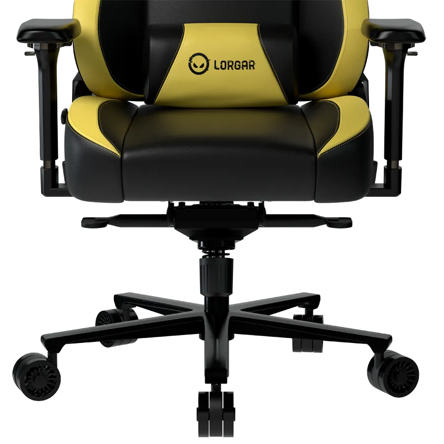 LORGAR Base 311, Gaming chair, PU eco-leather, 1.8 mm metal frame, multiblock mechanism, 4D armrests, 5 Star aluminium base, Class-4 gas lift, 75mm PU casters, Black + yellow – купить недорого с доставкой по Алматы и Казахстану фото 7