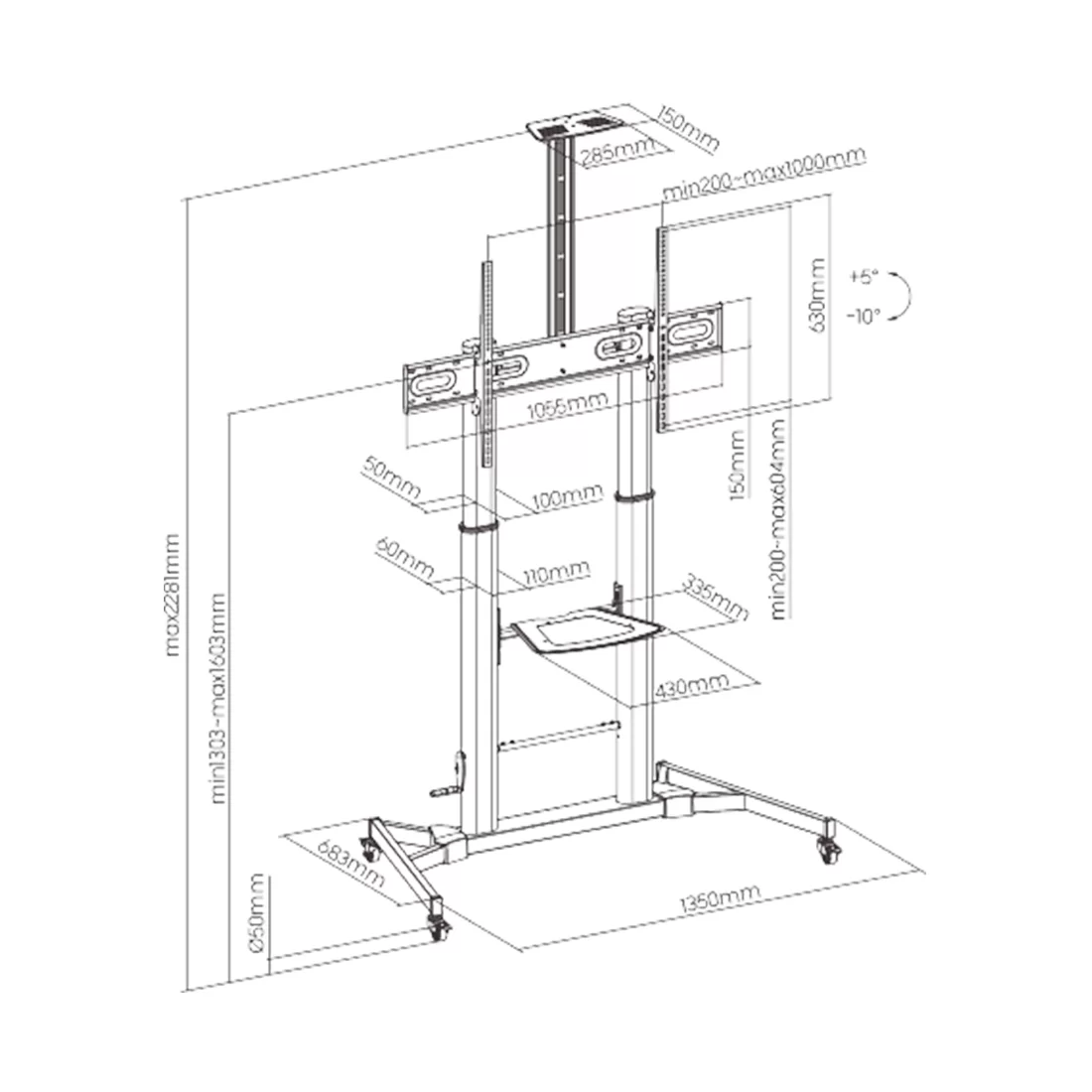Стойка мобильная Brateck TTL03H-610TW – купить недорого с доставкой по Алматы и Казахстану
