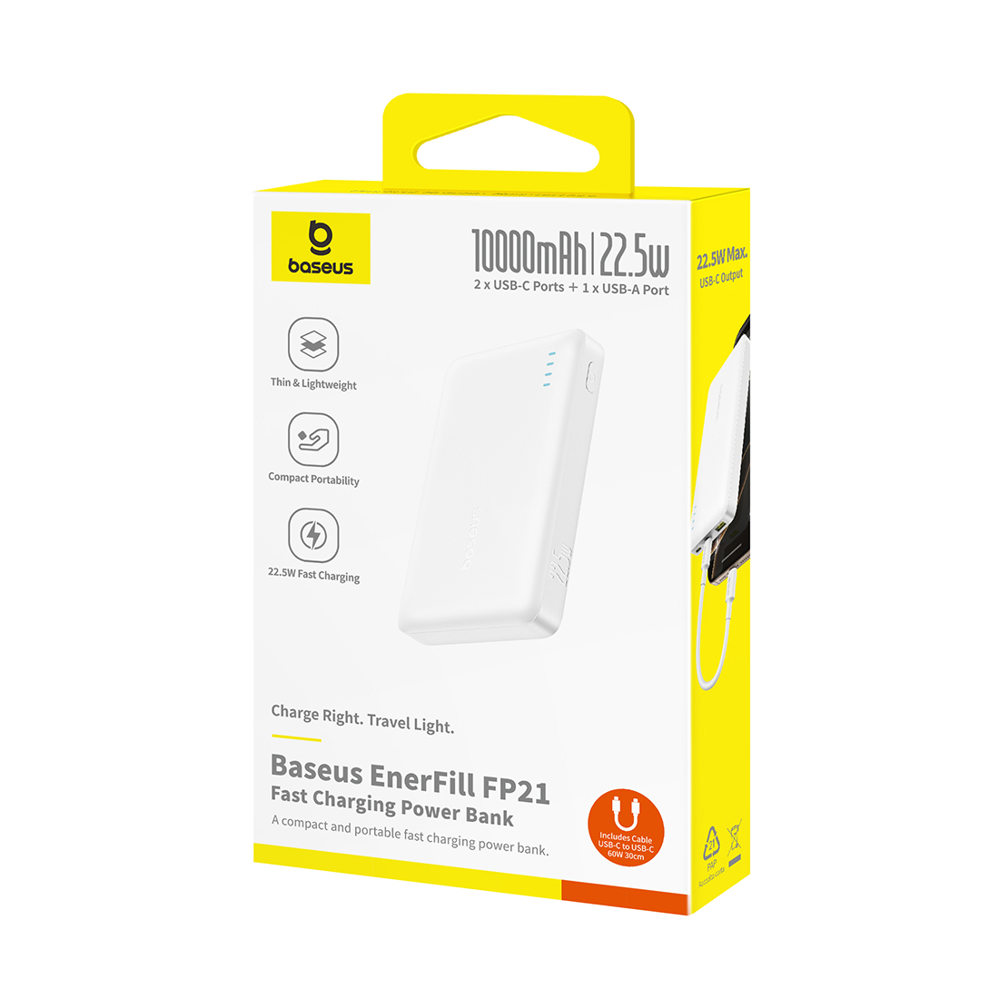 Внешний аккумулятор Baseus EnerFill FP21 10000mAh 22.5W White (P1008210D213-00) – купить недорого с доставкой по Алматы и Казахстану