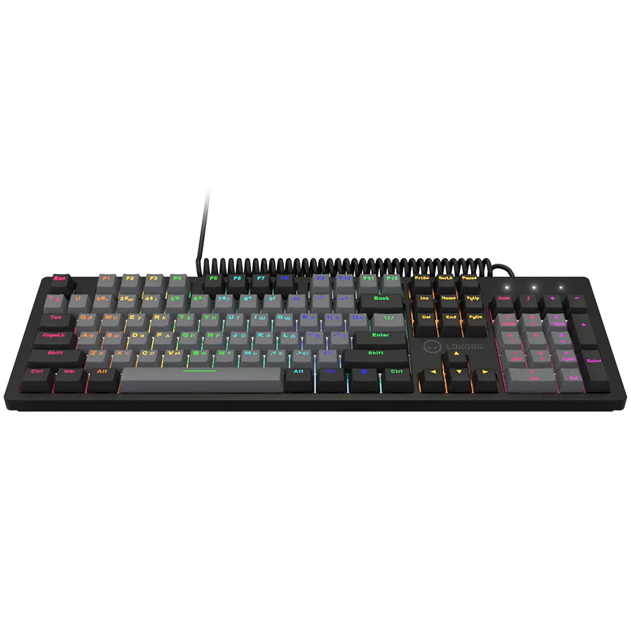 LORGAR Azar 514, Wired mechanical gaming keyboard, RGB backlight, 1680000 colour variations, 18 modes, keys number: 104, 50M clicks, linear dream switches, spring cable up to 3.4m, ABS plastic+metal, magnetic cover, 450*136*39mm, 1.17kg, black, EN+RU layo – купить недорого с доставкой по Алматы и Казахстану фото 6