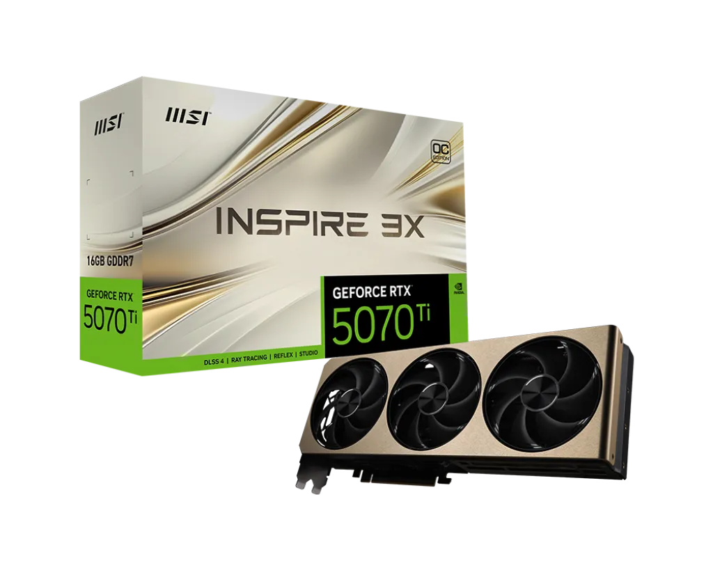 Видеокарта MSI GeForce RTX 5070 Ti 16G INSPIRE 3X OC, 16Gb GDDR7 256-bit 1xHDMI 3xDP