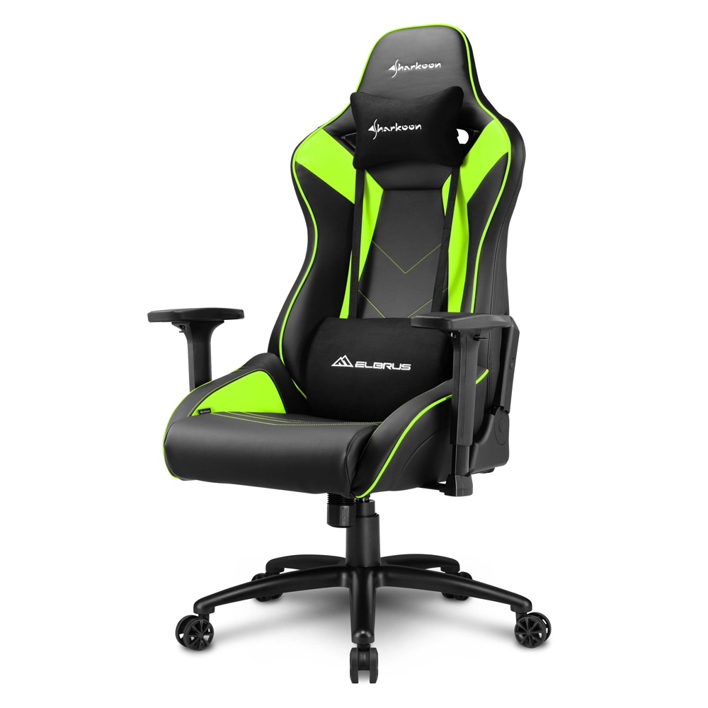 Игровое компьютерное кресло Sharkoon Elbrus 3, экокожа, до 150 кг, чёрно-зелёное