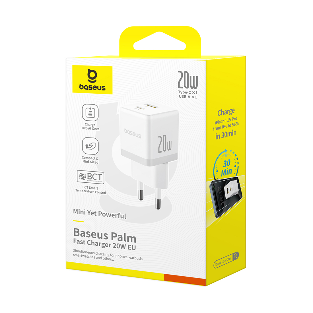 Адаптер питания Baseus Palm C+U 20W White(P10111608213-00) – купить недорого с доставкой по Алматы и Казахстану