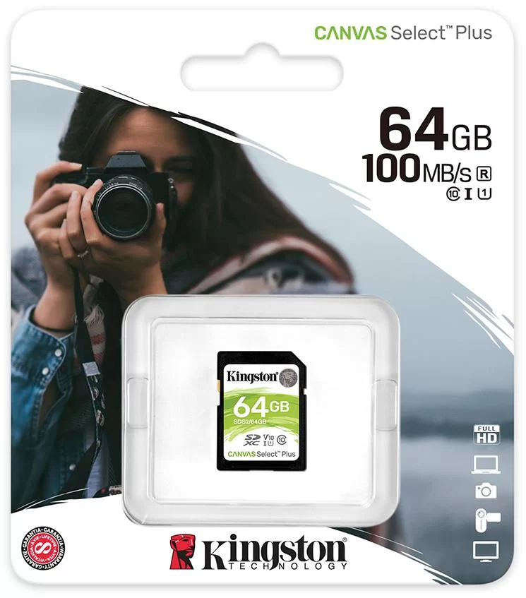 Карта памяти Kingston Canvas Select Plus, SDXC, 64 GB, Class 10 – купить недорого с доставкой по Алматы и Казахстану