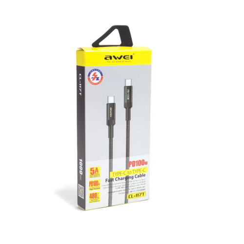 Интерфейсный кабель Awei Type-C to Type-C CL-117T 100W 5A 1m Чёрный — купить в Казахстане | neom.kz