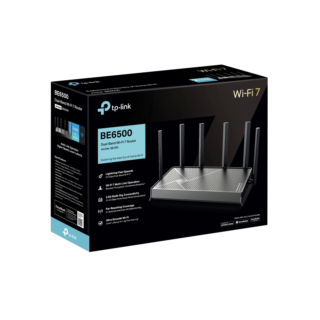 Wi-Fi роутер TP-Link Archer BE400, Wi-Fi 7 BE400, 2.4/5 ГГц, 1×WAN/LAN 2.5 Гбит/с + 1×LAN 2.5 Гбит/с + 3×LAN 1 Гбит/с – купить недорого с доставкой по Алматы и Казахстану
