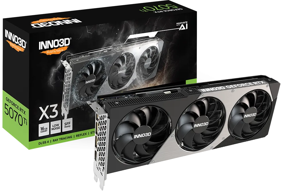 Видеокарта Inno3D GeForce RTX5070 Ti X3 OC 16G GDDR7 256-bit 1xHDMI 3xDP N507T3-16D7X-176068N