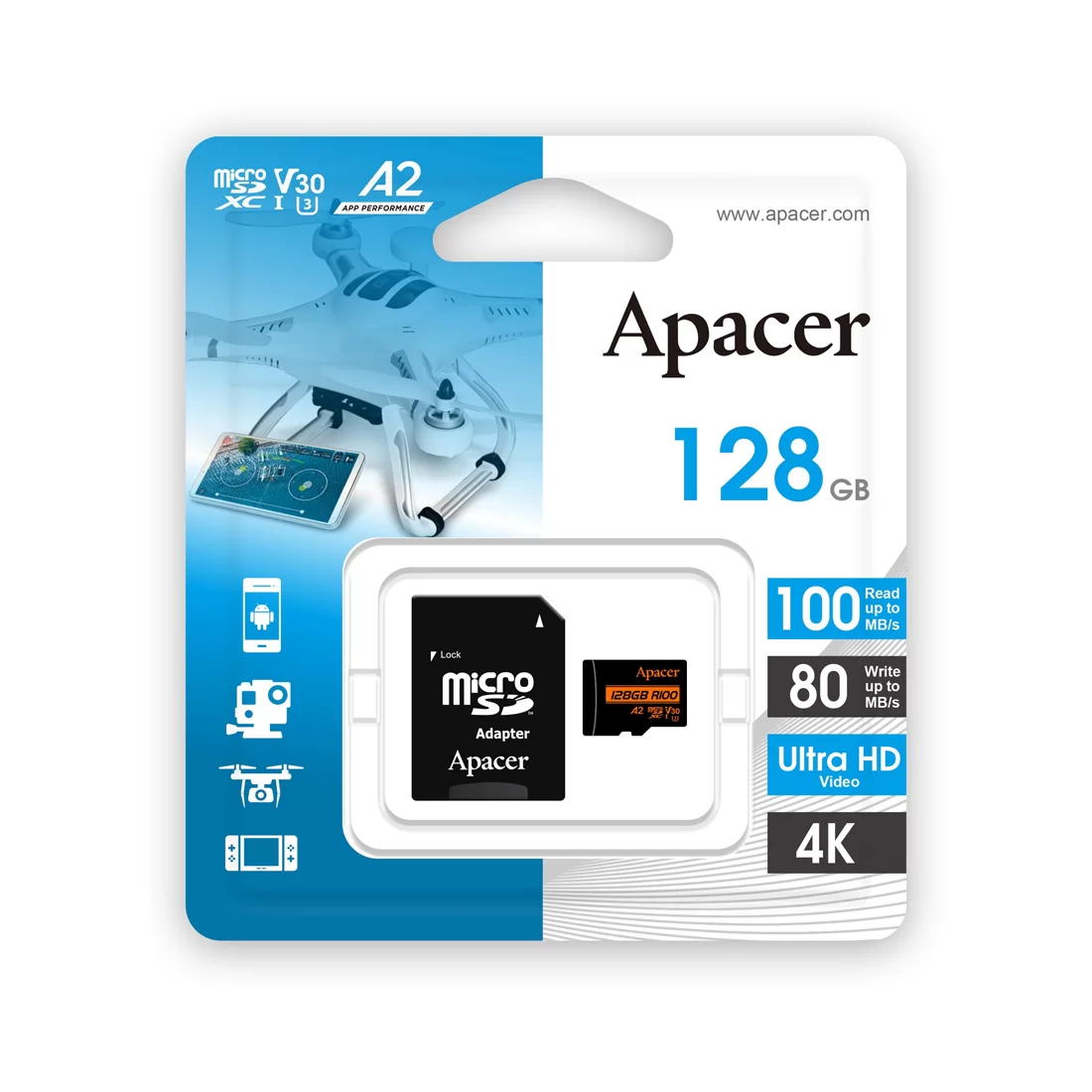 Карта памяти Apacer AP128GMCSX10U8-R 128GB с адаптером SD – купить недорого с доставкой по Алматы и Казахстану фото 3