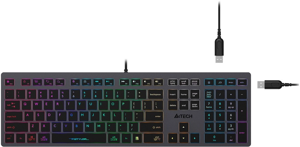 Клавиатура тонкая проводная A4Tech Fstyler FX60H-Neon-LED, серая
