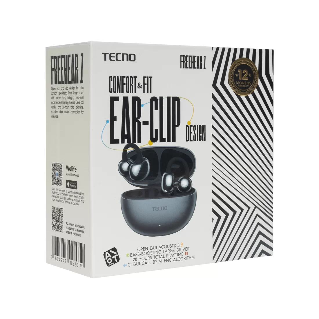 Гарнитура TWS TECNO FreeHear 1 OW01, 5 ч, серая – купить недорого с доставкой по Алматы и Казахстану