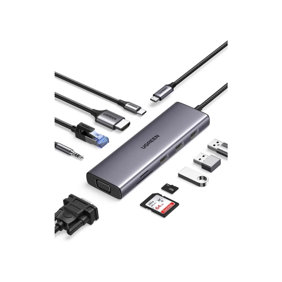 Мультифункциональный адаптер Ugreen CM498/15601 Type-C 10 в 1 Серый – купить недорого с доставкой по Алматы и Казахстану