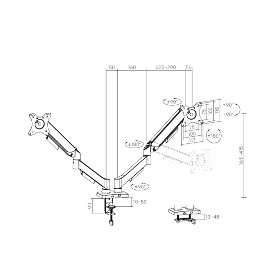 Настольный кронштейн с газлифтом XG MGA-1732D для 2-х мониторов (17"-32") – купить недорого с доставкой по Алматы и Казахстану