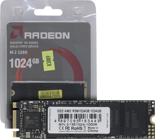 Твердотельный накопитель 1000GB SSD AMD RADEON R5 M.2 2280 SATA3 R530Mb/s, W500MB/s R5M1024G8