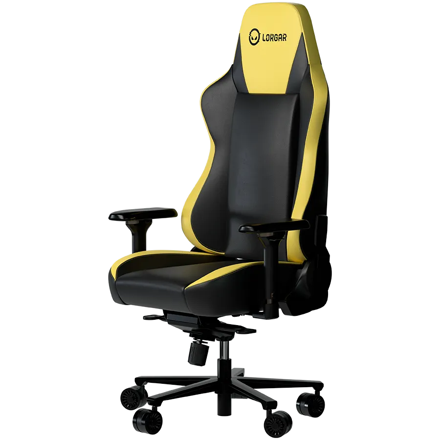 LORGAR Base 311, Gaming chair, PU eco-leather, 1.8 mm metal frame, multiblock mechanism, 4D armrests, 5 Star aluminium base, Class-4 gas lift, 75mm PU casters, Black + yellow – купить недорого с доставкой по Алматы и Казахстану