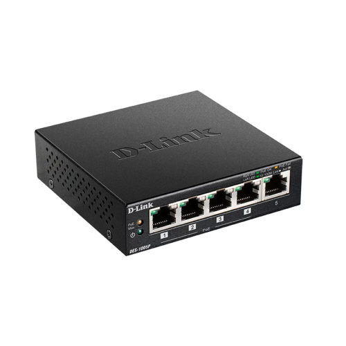 Коммутатор D-Link DES-1005P/B1A, 5 портов 100 Мбит/с, PoE+, неуправляемый — купить в Казахстане | neom.kz
