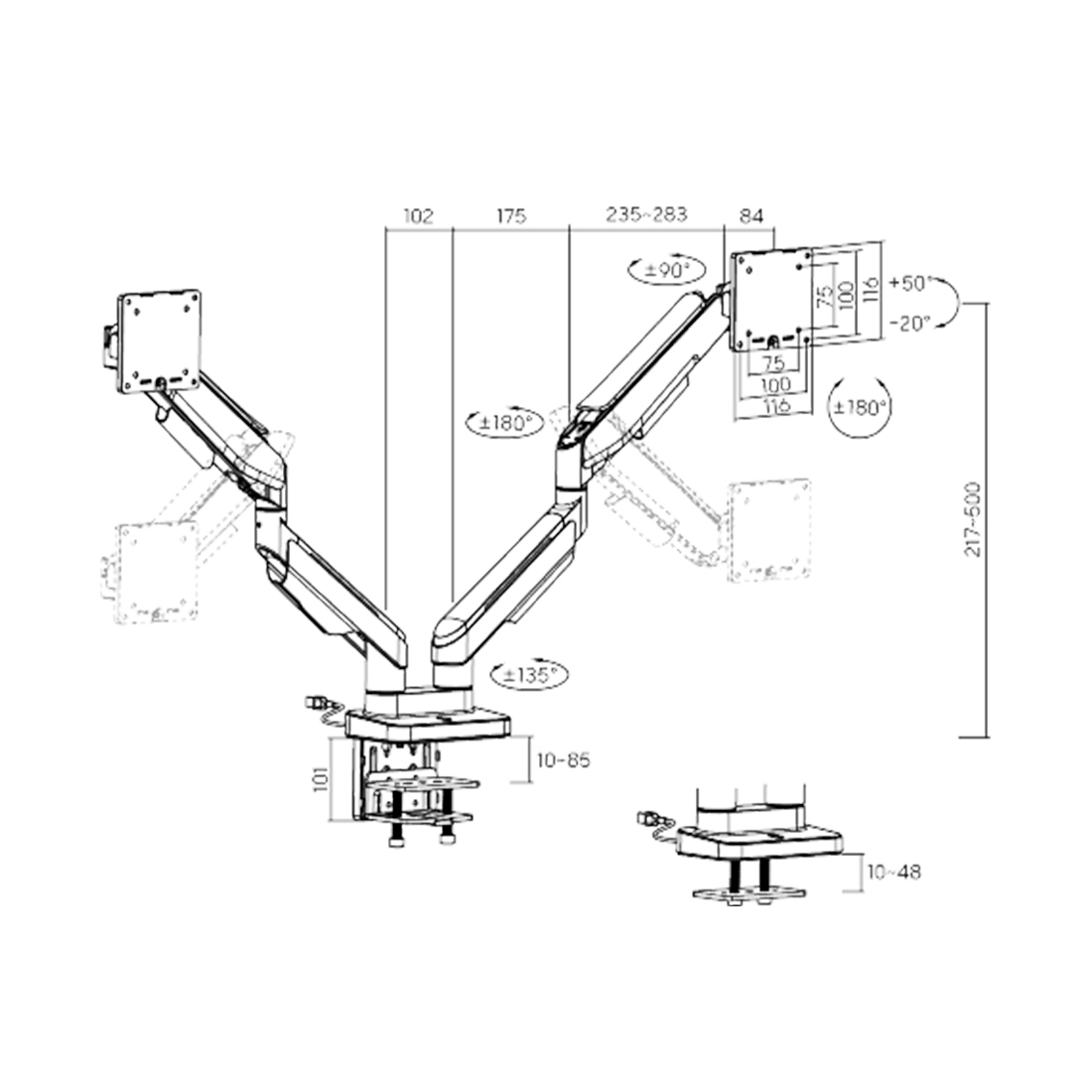 Настольный кронштейн с газлифтом XG MGG-1735D white для 2-х мониторов (17"-35") Белый – купить недорого с доставкой по Алматы и Казахстану