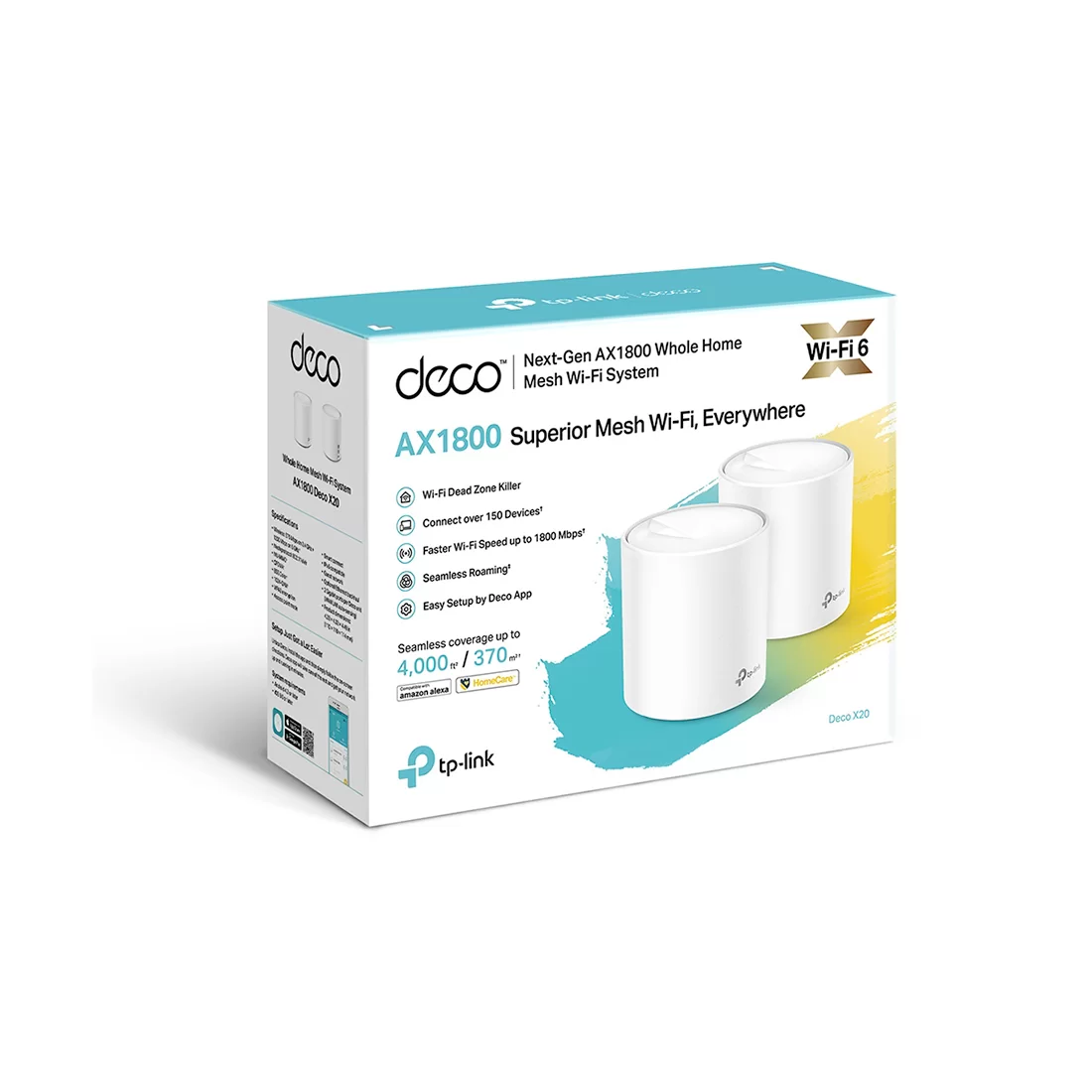 Mesh Wi-Fi система TP-Link Deco X20 (2-pack), Wi-Fi 6 AX1800, 2.4/5 ГГц, 2×WAN + 2×LAN 1 Гбит/с – купить недорого с доставкой по Алматы и Казахстану