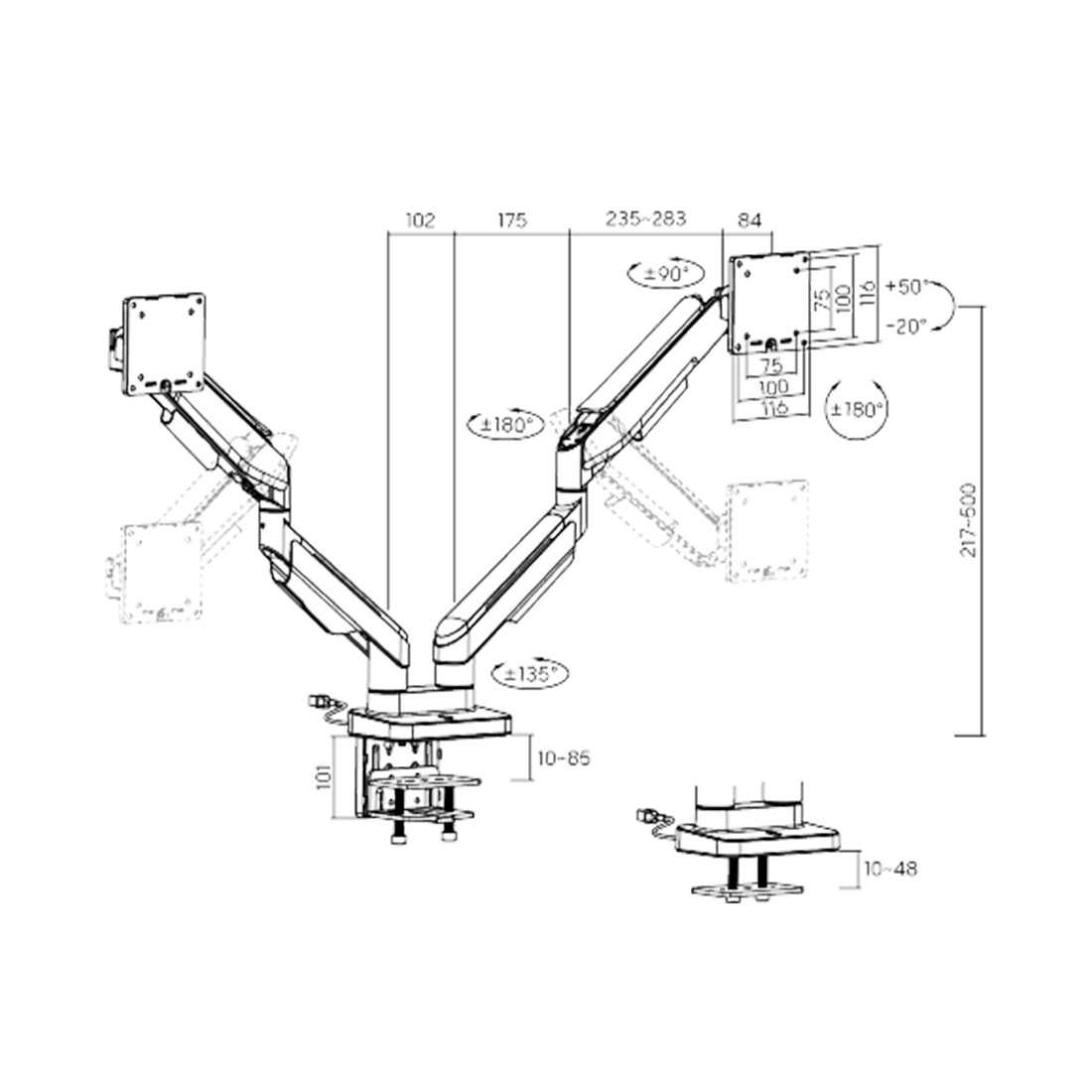 Настольный кронштейн с газлифтом XG MGG-1735D grey для 2-х мониторов (17"-35") Серый – купить недорого с доставкой по Алматы и Казахстану