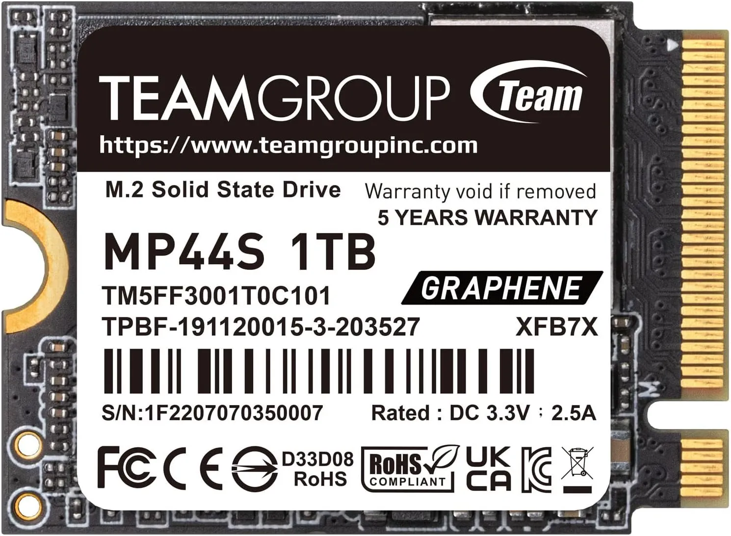 Твердотельный накопитель 1000GB SSD TeamGroup MP44S M.2 2230 PCIe4.0 R3500/W3000MB/s TM5FF3001T0C101