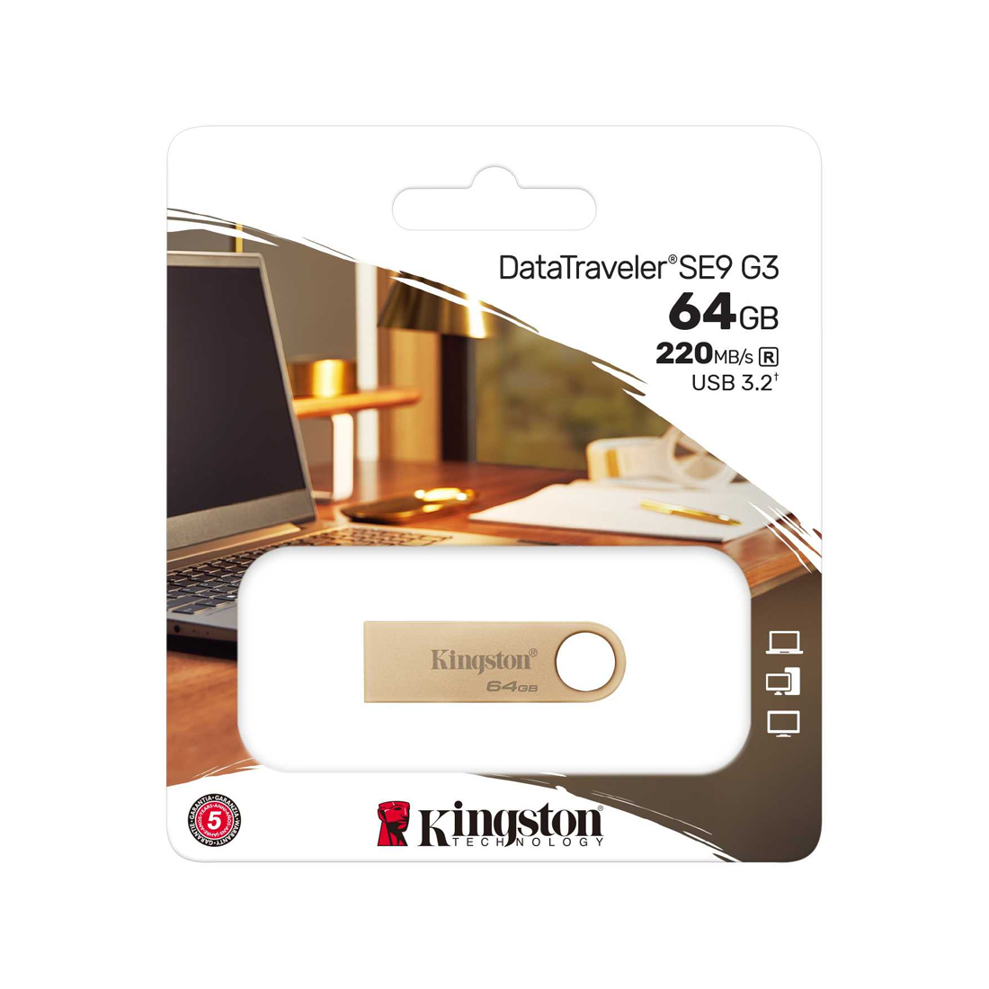 Флэш-накопитель Kingston 64Gb USB3.2 Gen1 Data Traveler SE9 (Gold Metal Case) – купить недорого с доставкой по Алматы и Казахстану