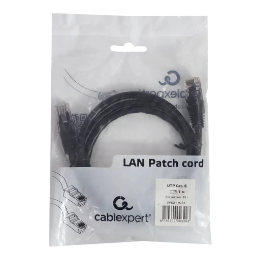 Патч-корд Cablexpert PP6U-1M/BK, U/UTP кат.6, 1 м, чёрный — купить в Казахстане | neom.kz