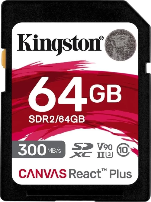 Карта памяти SD, Kingston Canvas React Plus, 64GB, SDR2/64GB, UHS-II, R300/W260 — купить в Казахстане | neom.kz