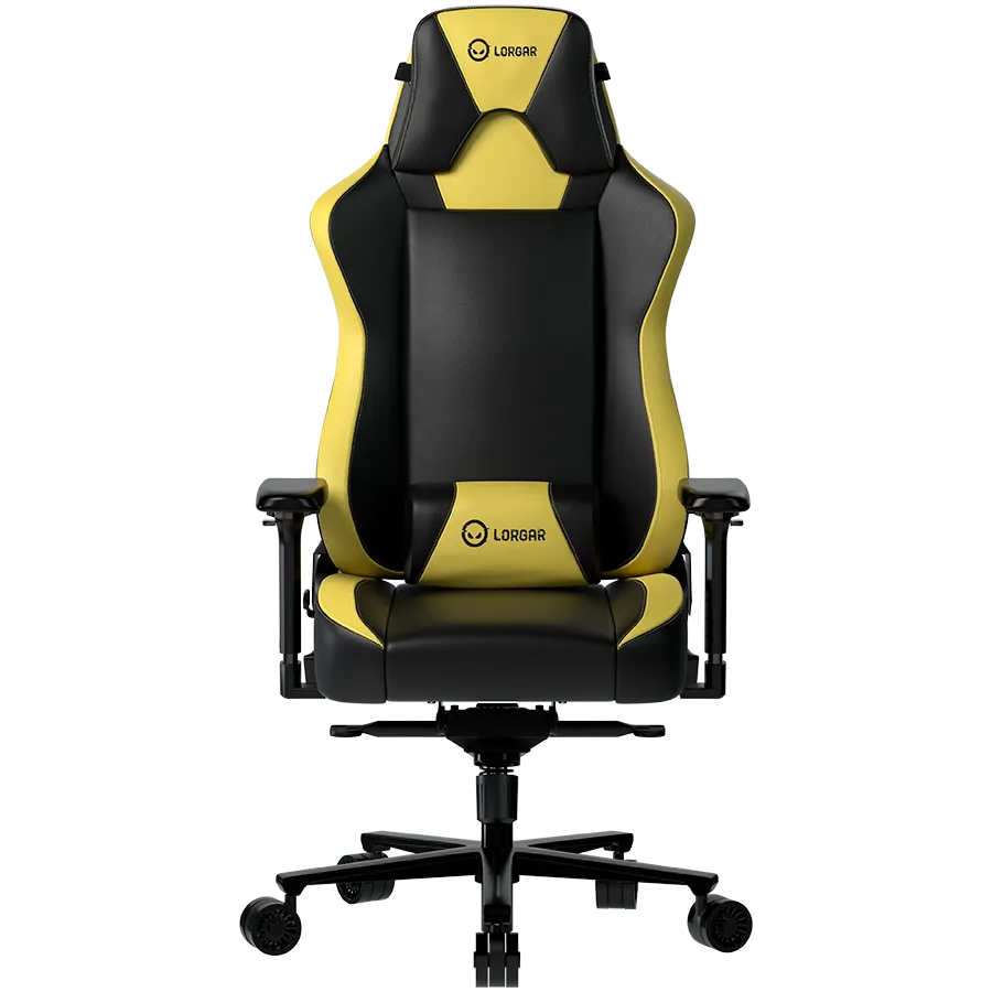 LORGAR Base 311, Gaming chair, PU eco-leather, 1.8 mm metal frame, multiblock mechanism, 4D armrests, 5 Star aluminium base, Class-4 gas lift, 75mm PU casters, Black + yellow – купить недорого с доставкой по Алматы и Казахстану