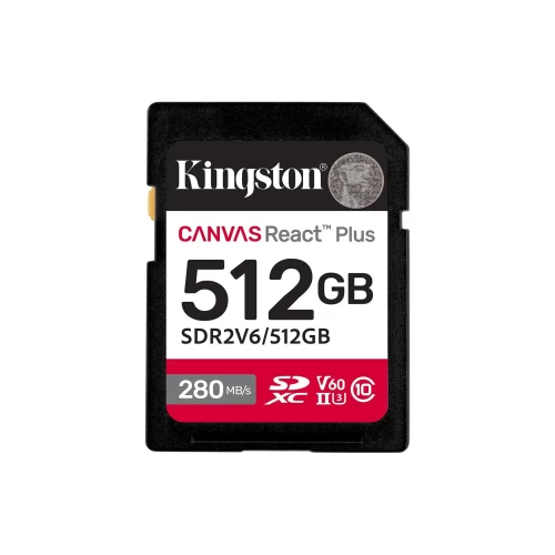 Карта памяти SD, Kingston Canvas React Plus, 512GB, SDR2V6/512GB, UHS-II, R280/W150, V60 — купить в Казахстане | neom.kz