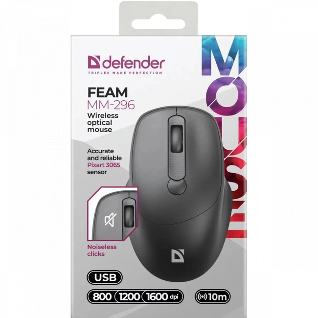 Мышь беспроводная Defender Feam MM-296, 1600 dpi, чёрная — купить в Казахстане | neom.kz