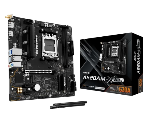 Материнская плата ASRock A620AM-X WiFi, Socket AM5, MATX, чипсет AMD A620A, DP+HDMI, 2DDR5, 1PCIx16,PCIx1