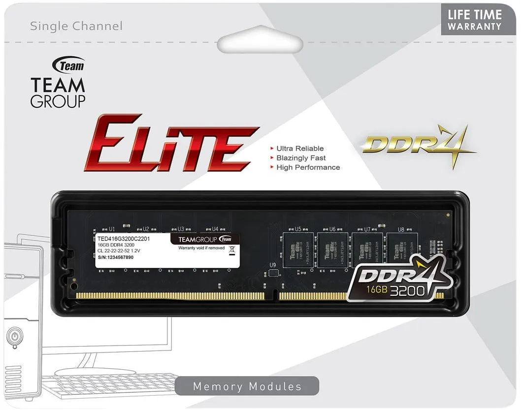 Оперативная память 16GB 3200MHz DDR4 Team Group ELITE PC4-25600 CL22 TED416G3200C2201 — оперативная память RAM