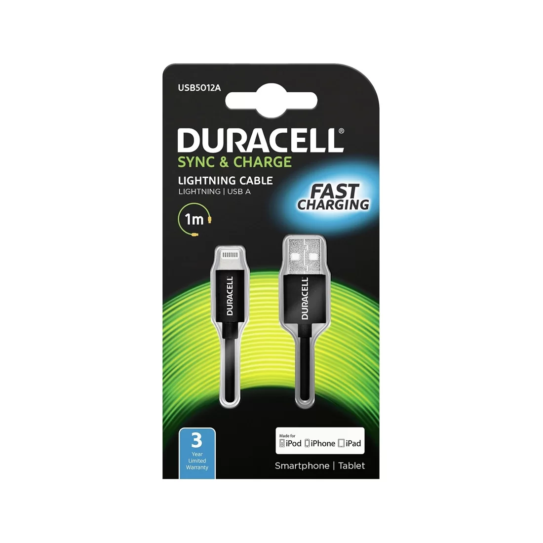 Интерфейсный кабель Duracell USB5012A USB-A to Lightning Черный – купить недорого с доставкой по Алматы и Казахстану