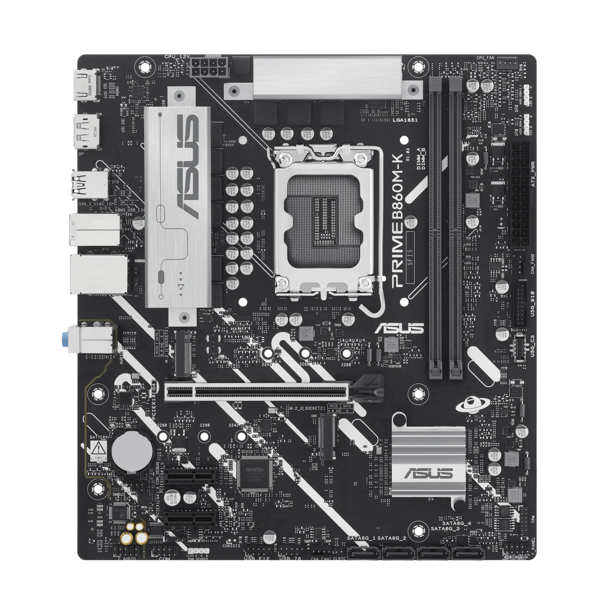 Материнская плата ASUS PRIME B860M-K, LGA1851 B860 2xDDR5 4xSATA 2xM.2 HDMI DP USB-C mATX